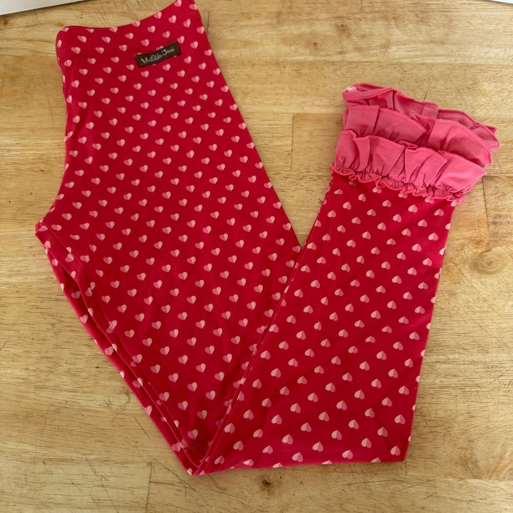 Matilda Jane Girls Red Pink Heart Ruffle Leggings Pants Size 10